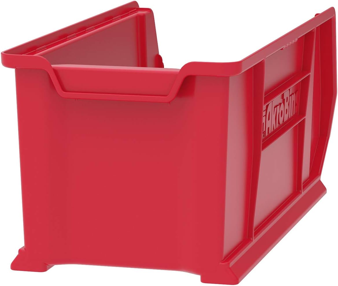 Akro-Mils 30287 Super-Size AkroBins Plastic Storage Bins, Space-Saving Stackable Bins for Garage, Classroom, Warehouse Organization, 24' L x 11' W x 10' H, Red, 4-Pack