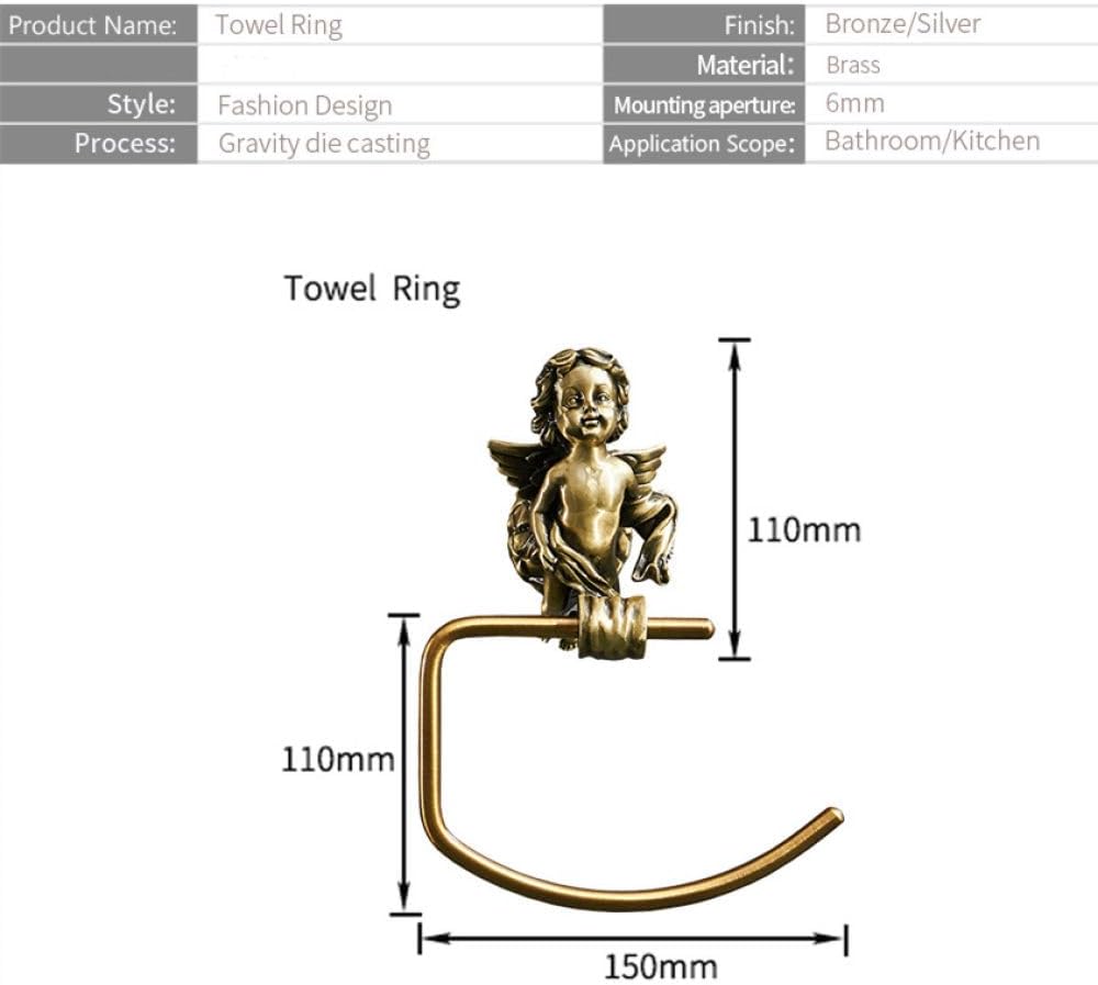 Bronze Color Classic Angel Towel Ring Home Deco Premium Brass Gold Towel Holder for Bathroom Wall Towel Rack,Bronze,1