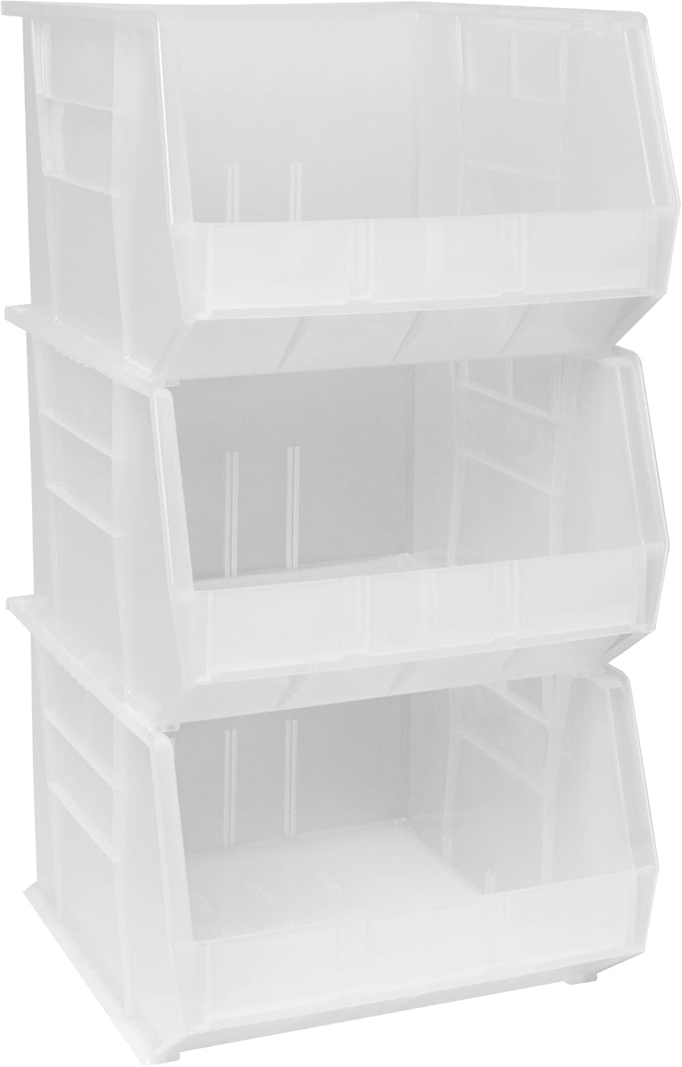 Akro-Mils 30270 AkroBins Plastic Storage Bins, Space-Saving Stackable Bins for Garage, Pantry, Craft Organization, 18' x 16' x 11', Clear, 3-Pack