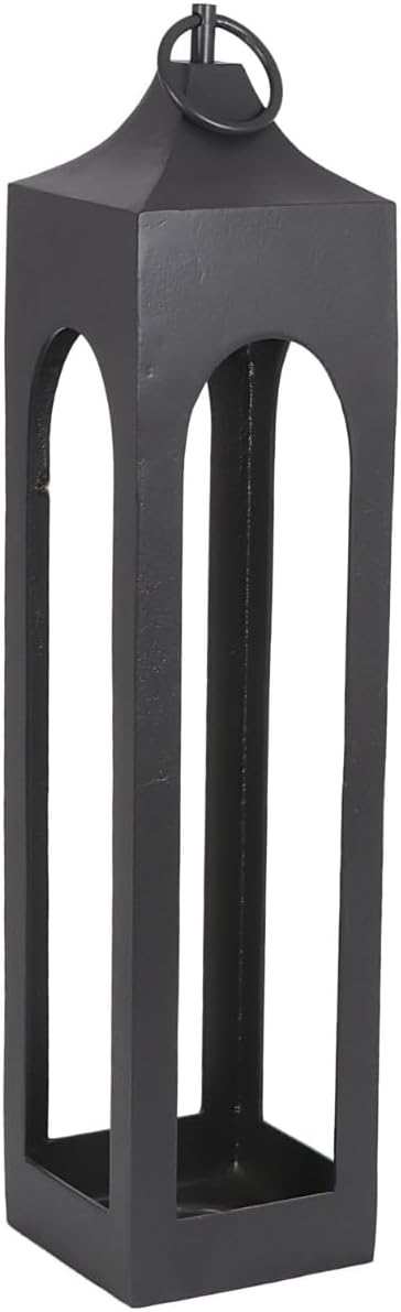 CG Hunter Large Black Rustic Metal Decorative Lantern - Candle Holder for Indoor & Outdoor, Home Decor for Patio, Garden & Tabletop, Hanging for Parties & Weddings