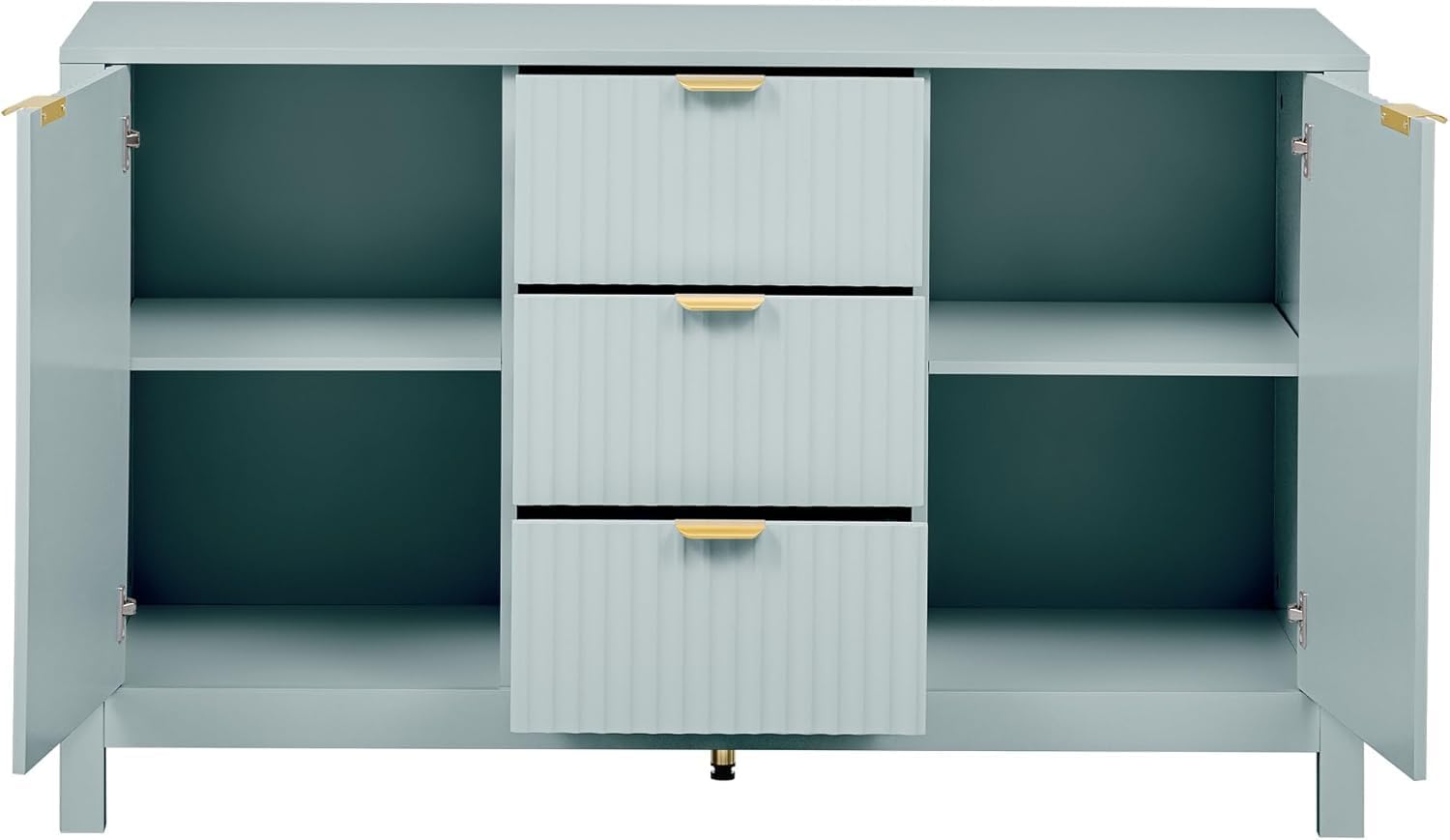 Virubi 47' Fluted Sideboard Buffet Cabinet with Storage Drawers,Doors,Adjustable Shelves and Gold Handles, Wood Modern Sideboard Accent Cabinet for Living Room,Hallway,Entryway (Green)