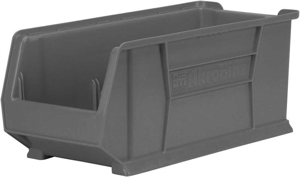 Akro-Mils 30287 Super-Size AkroBins Plastic Storage Bins, Space-Saving Stackable Bins for Garage, Classroom, Warehouse Organization, 24' L x 11' W x 10' H, Grey, 4-Pack