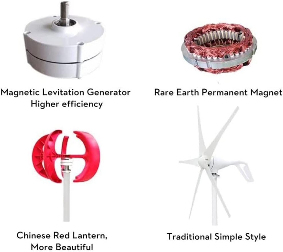 Small Size Vertical Wind Turbine Generator Kit, 1000W 12V 24V 5 Blades Wind Turbines Generator with Charger Controller for Home Hybrids Streetlight Energy Supply