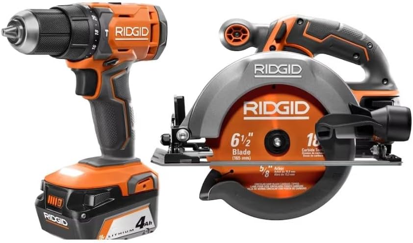 RIDGID 18V Hammer Drill and Circular Saw Kit with (1) 2.0 Ah, (1) 4.0 Ah Batteries & Charger