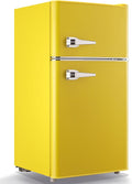 Fridge with Freezer Mini Refrigerator Apartment Size Retro Refrigerator Double door Removable Glass Shelves 7 Temp Gear Detachable Handle Yellow