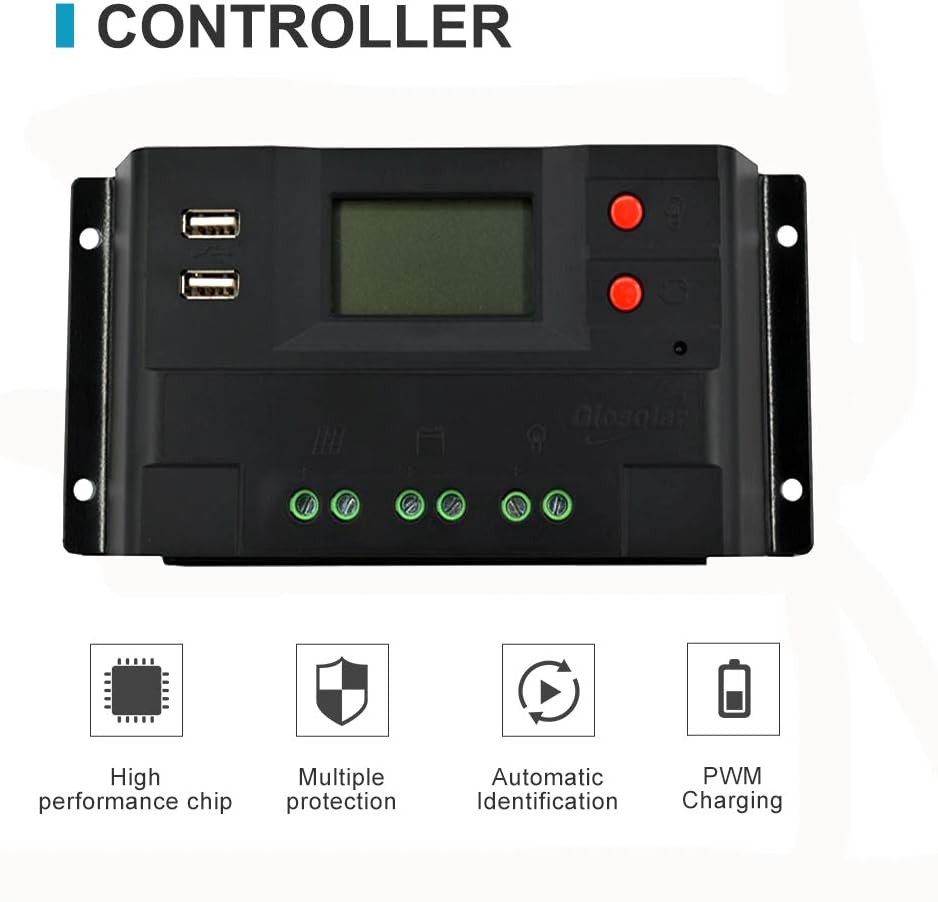 600 Watt 12V 24V Solar Panel Kit for Caravan,6pcs 100W Polycrystalline PV Panel with 60A LCD Charge Controller + Accessory