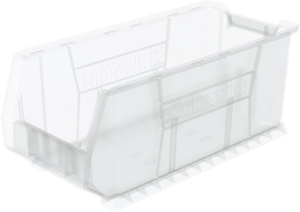 Akro-Mils 30287 Super-Size AkroBins Plastic Storage Bins, Space-Saving Stackable Bins for Garage, Classroom, Warehouse Organization, 24' L x 11' W x 10' H, Clear, 4-Pack