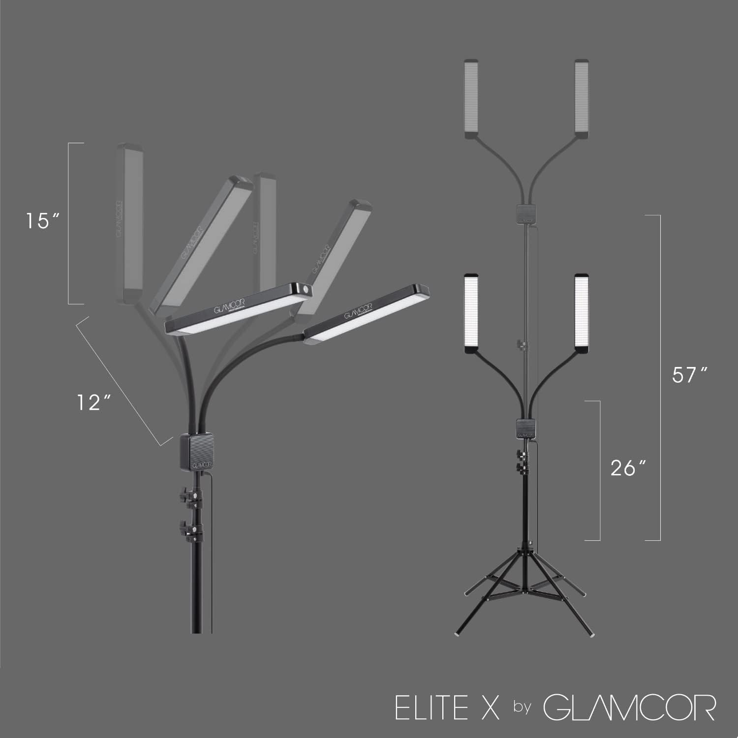 GLAMCOR Elite X Portable LED Lighting Kit for Eyelash Extension, Esthetician, Makeup, Filming & Photography | 5600K Five-Stage Dimming Daylight, with Travel Bag & Tripod (Black)