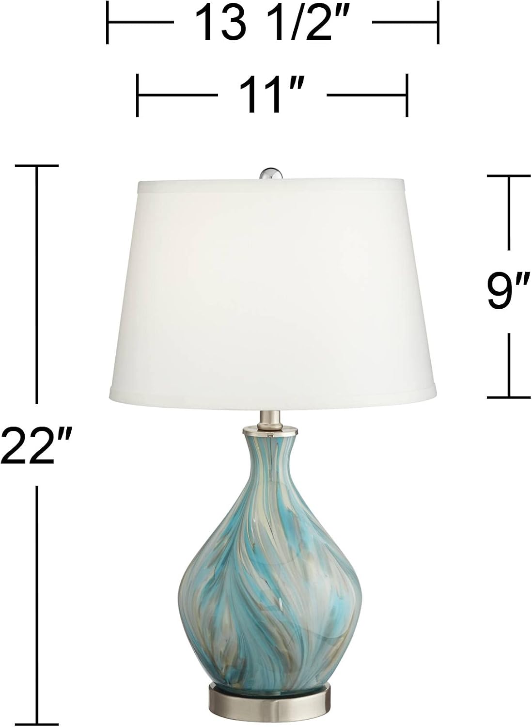 360 Lighting Cirrus Coastal Modern Style Accent 3-Way Table Lamp with Table Top Dimmer 22' High Blue Gray Art Glass White Fabric Tapered Drum Shade for Living Room Bedroom Bedside (Color