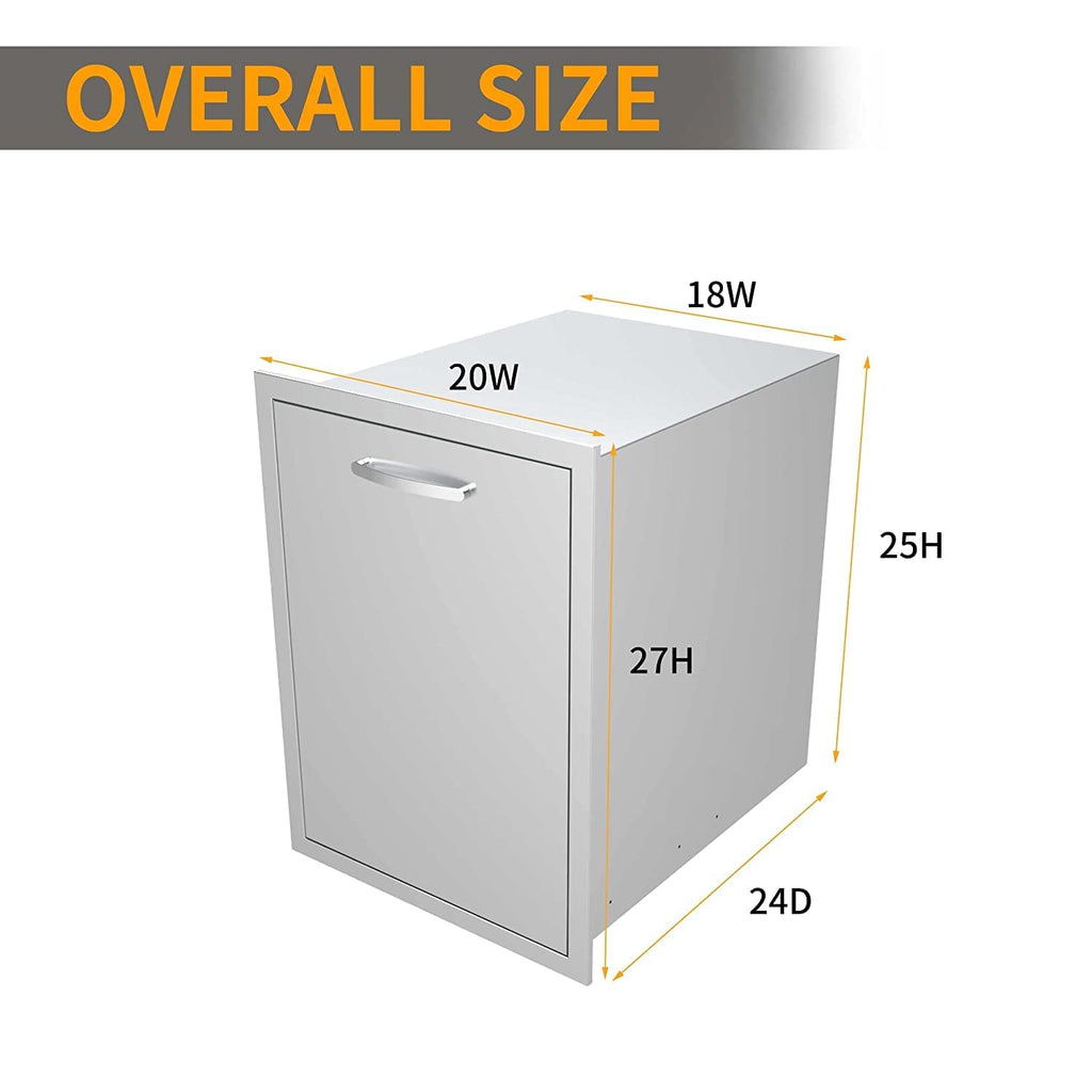 Pull-Out Double Trash Drawer 20''Wx27''Hx24''D, Built-in Trash Drawer, Outdoor Kitchen Stainless Steel Trash Bin for BBQ Island Grill Station