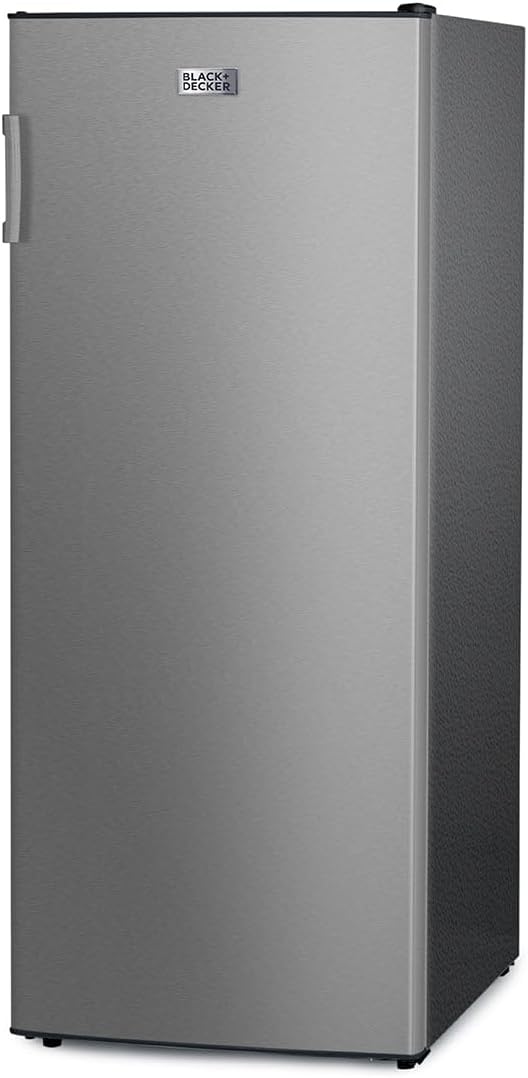 BLACK+DECKER 10 Cu. Ft. Upright Freezer, Stand Up Freezer with Mechanical Temperature Control, Freezer with 3 Shelves and 4 Door Bins, Manual Defrost, R600a Refrigerant, BUF1000LS,Stainless Steel Look