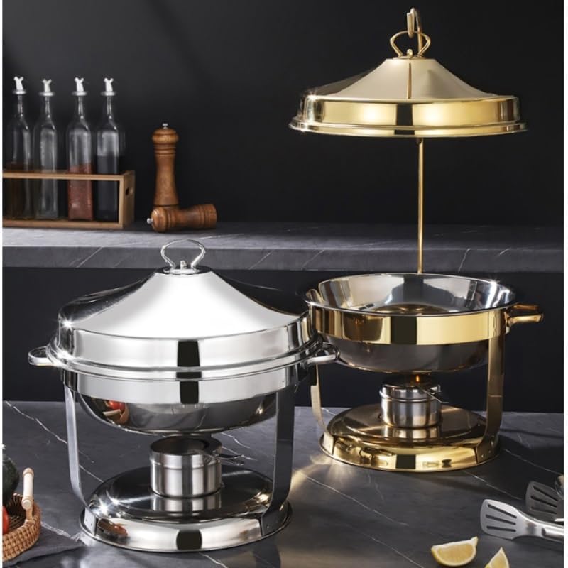 Stainless Steel Chafing Dish Buffet Set Portable Round Buffet Chafer Servers and Food Warmers with Top Lid(Silver,9L)