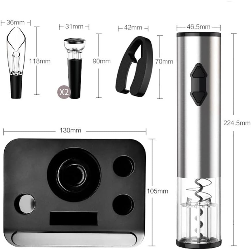 Electric Wine Bottle Opener Automatic Wine Opener Electric Corkscrew with Foil Cutter,Wine Pourer,Wine Stopper, Battery Powered, Fathers Day Dad Gifts from Dauther Son (Color : Silver)