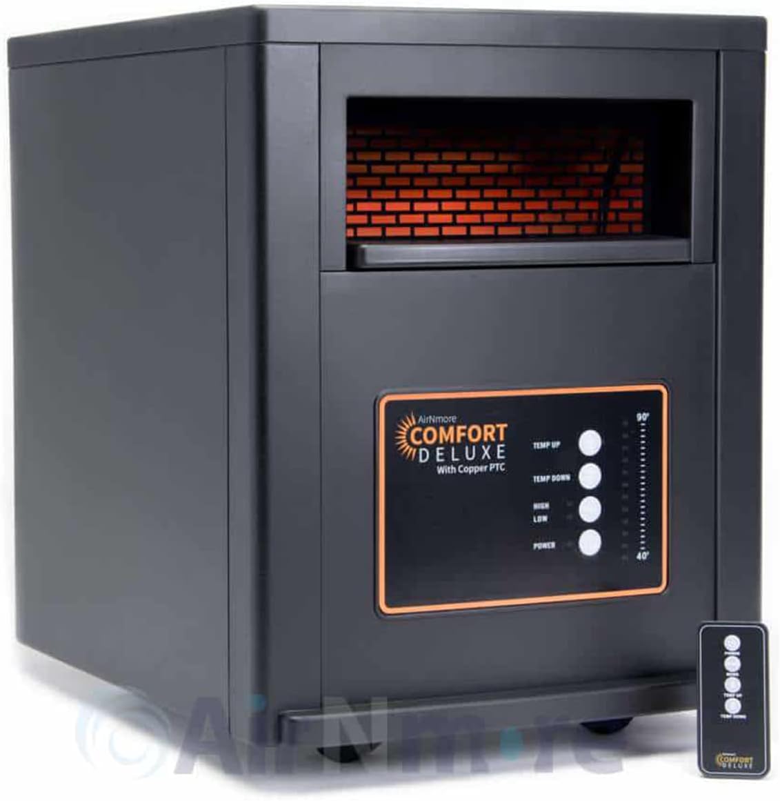 Comfort Deluxe by Airnmore, with Copper PTC, Infrared Space Heater with Remote,1500W,ETL Listed with High and Low Settings, Good for Small to Large Room's, 2-year warranty.