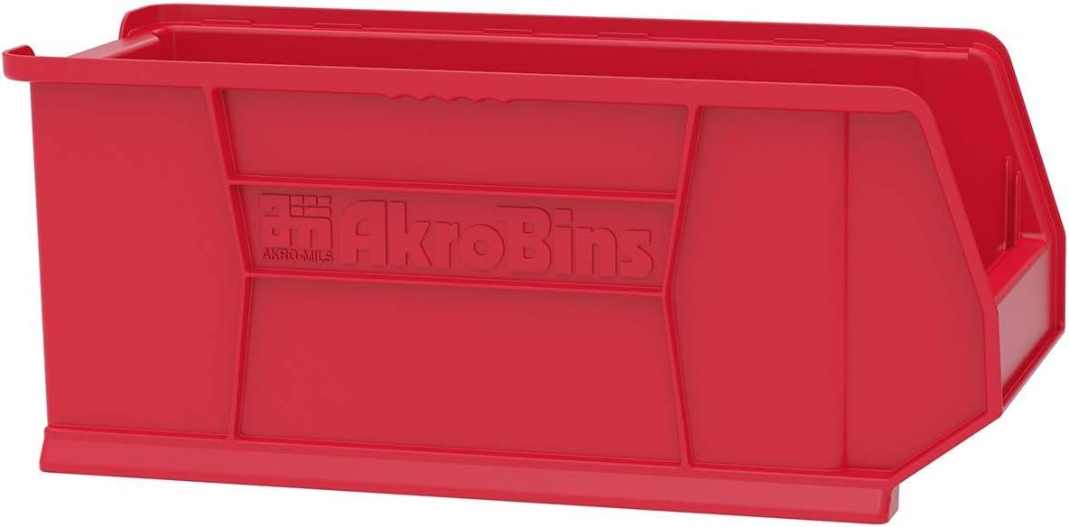Akro-Mils 30287 Super-Size AkroBins Plastic Storage Bins, Space-Saving Stackable Bins for Garage, Classroom, Warehouse Organization, 24' L x 11' W x 10' H, Red, 4-Pack