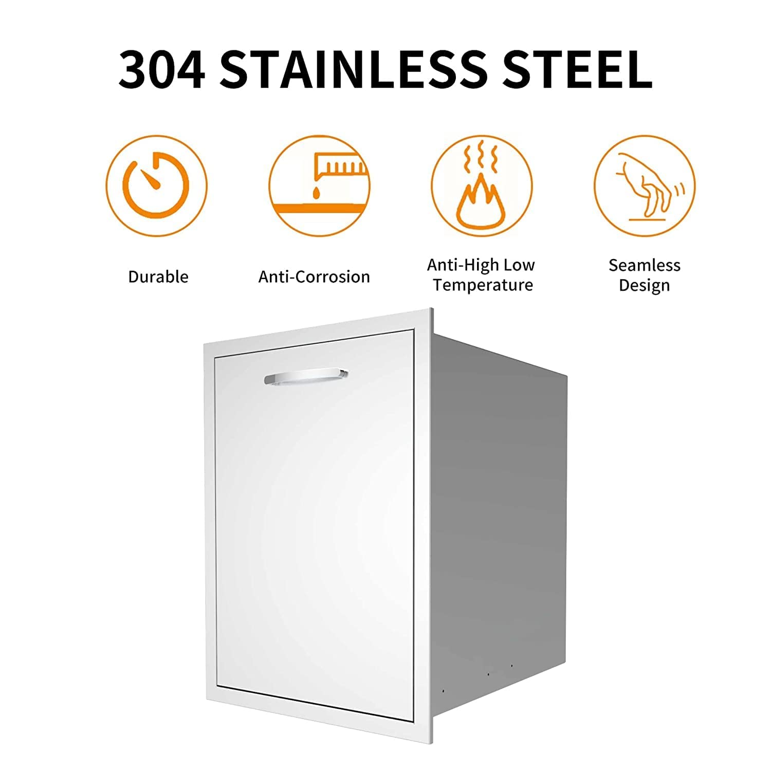 Pull-Out Double Trash Drawer 20''Wx27''Hx24''D, Built-in Trash Drawer, Outdoor Kitchen Stainless Steel Trash Bin for BBQ Island Grill Station