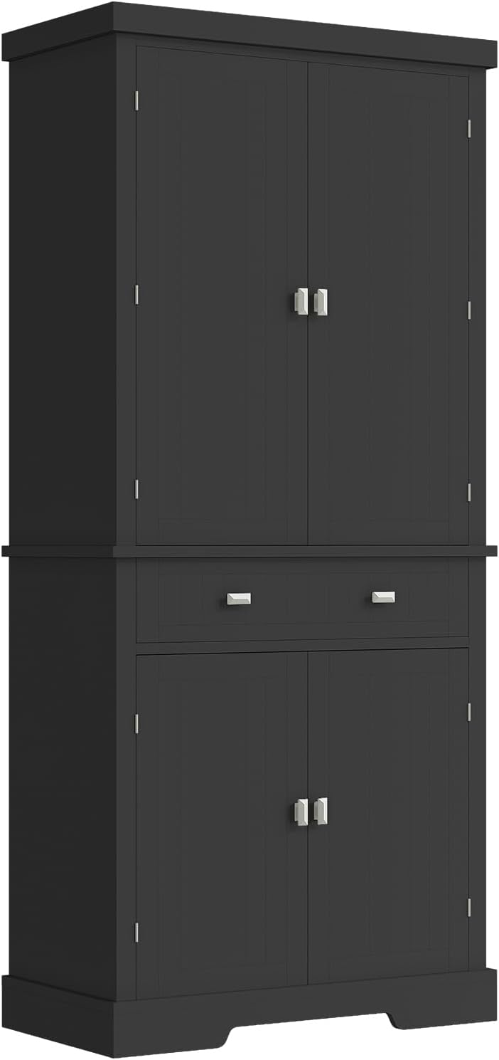 GarveeHome 72' Kitchen Pantry Cabinet, Freestanding Tall Storage Cabinet with 6 Door Shelves, 4 Adjustable Shelves and 1 Drawer, for Kitchen, Living Room, Dining Room, Black
