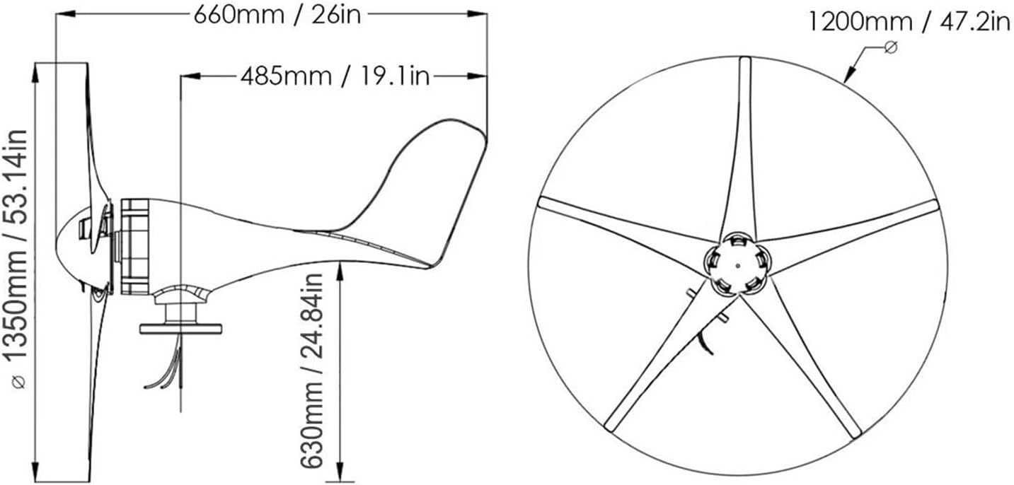 12V/24V 1000W Wind Turbine Kit Generator with Controller + 100W*2 Solar Panel + 2000W Inverter 5 Blade Small Household Wind Turbine Can Be Used for Wind and Solar Hybrid (Color : 12V)