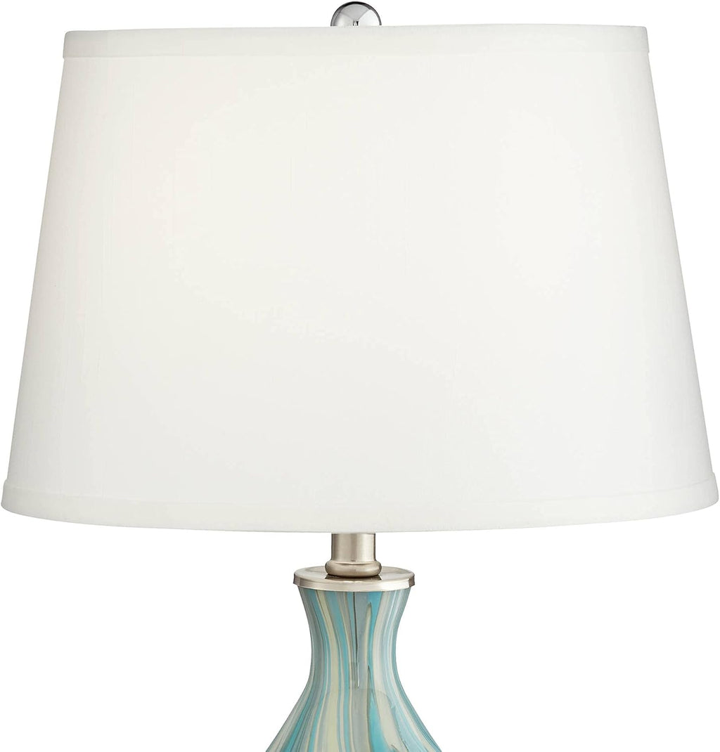 360 Lighting Cirrus Coastal Modern Style Accent 3-Way Table Lamp with Table Top Dimmer 22' High Blue Gray Art Glass White Fabric Tapered Drum Shade for Living Room Bedroom Bedside (Color