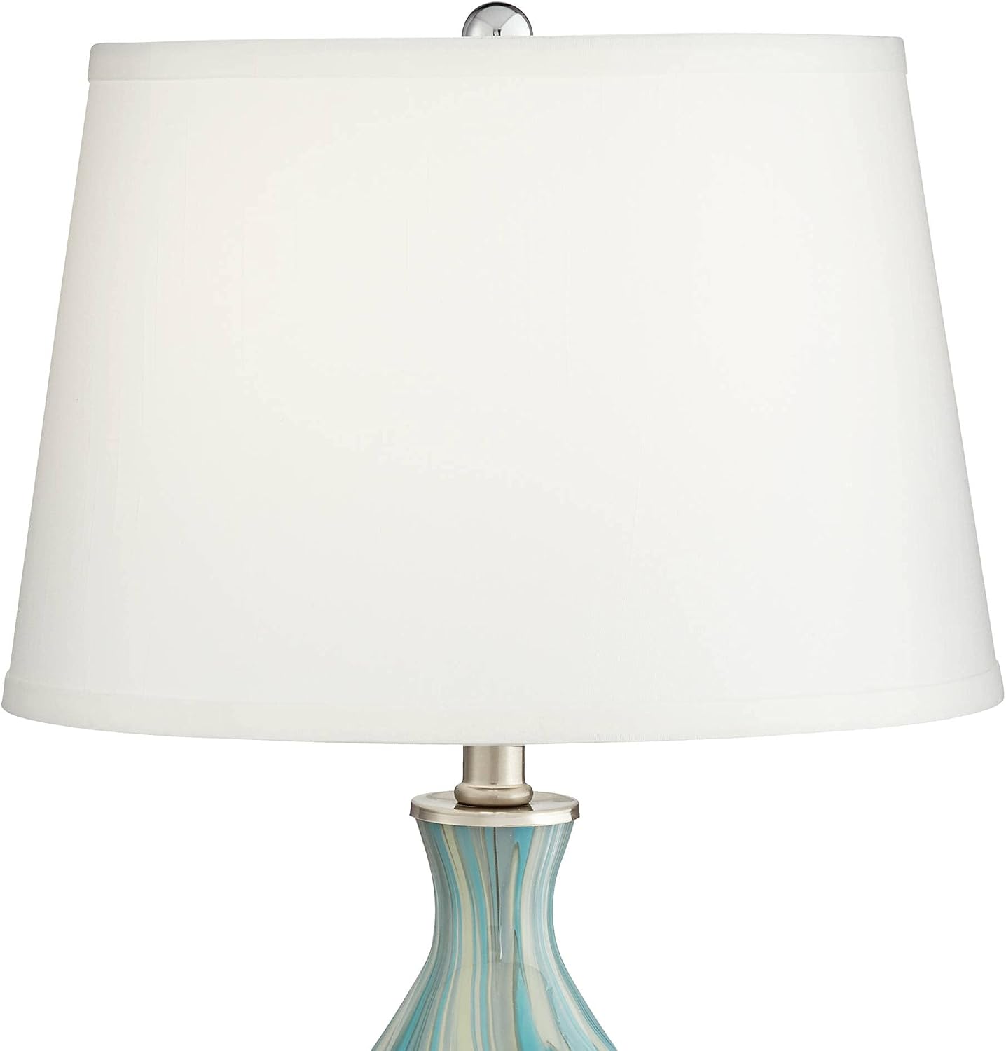 360 Lighting Cirrus Coastal Modern Style Accent 3-Way Table Lamp with Table Top Dimmer 22' High Blue Gray Art Glass White Fabric Tapered Drum Shade for Living Room Bedroom Bedside (Color