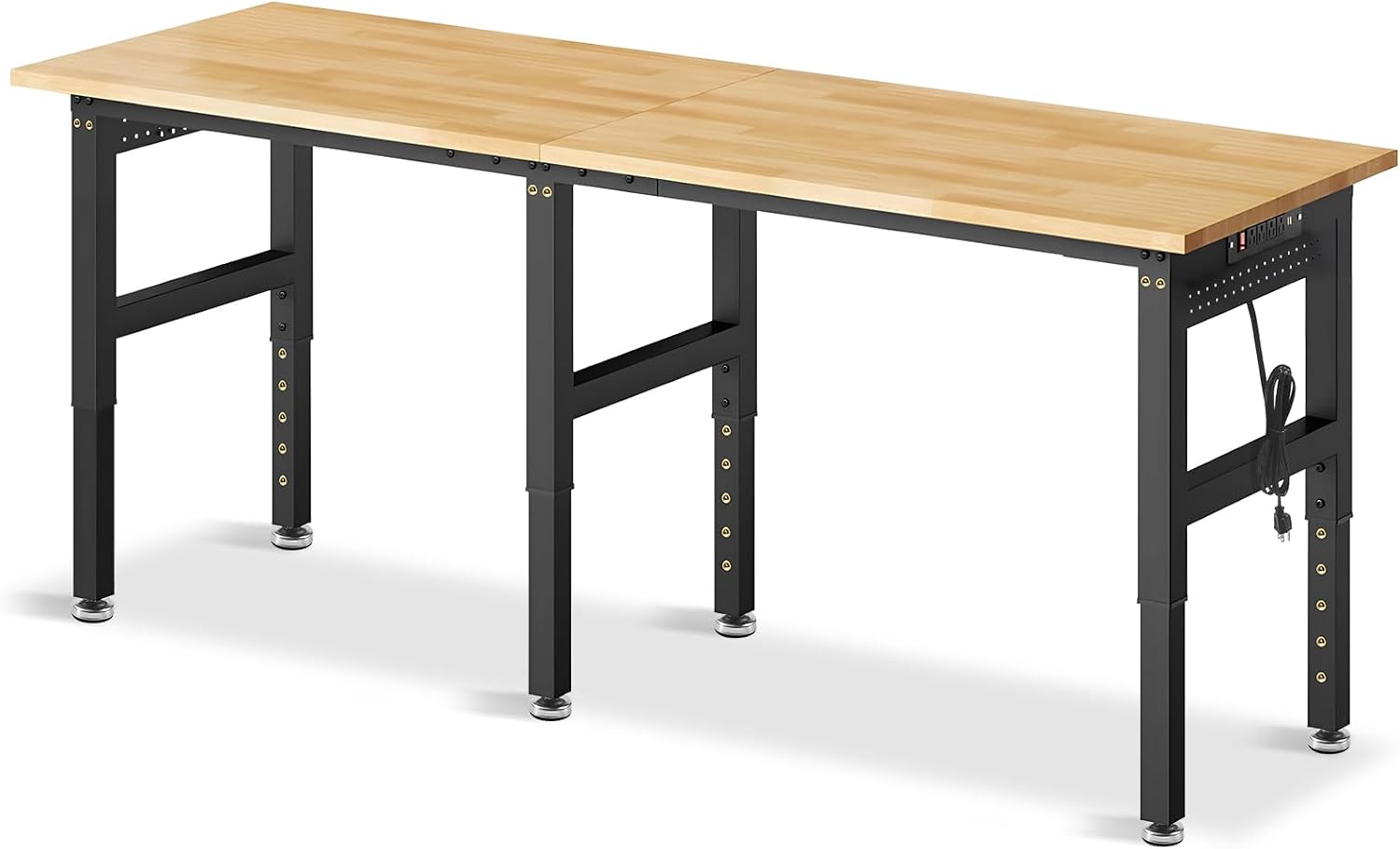 84' Adjustable Height Workbench, 5000 LBS Heavy Duty Table Rubber Wood Workstation with Power Outlet & Pegboard for Garage, Office, Workshop, Home,Commercial