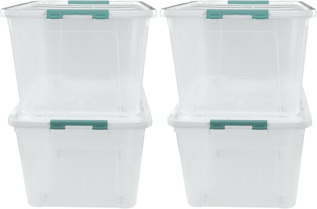 Pekky 85 Quart Clear Storage Bin on Wheels, 4-Pack Large Plastic Latching Box