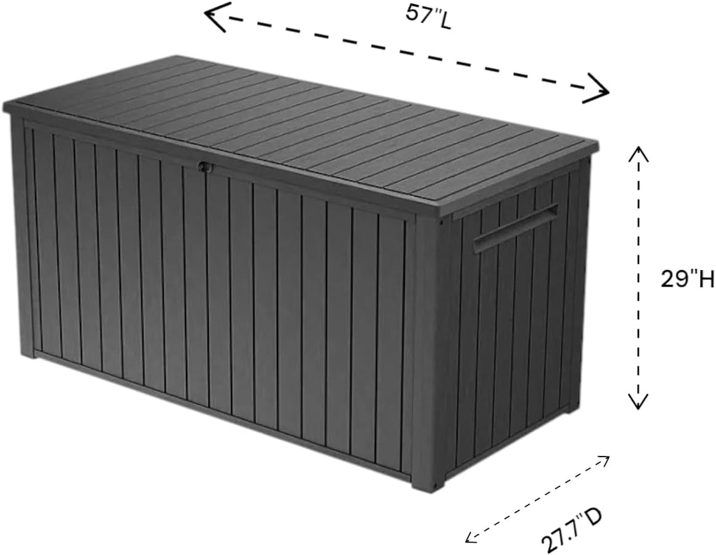 Stylish Indoor/Outdoor Storage Deck Box,Resin,Large Capacity, Weather-Resistant, Lockable lid and Side handles. (Black, 170 Gallon)