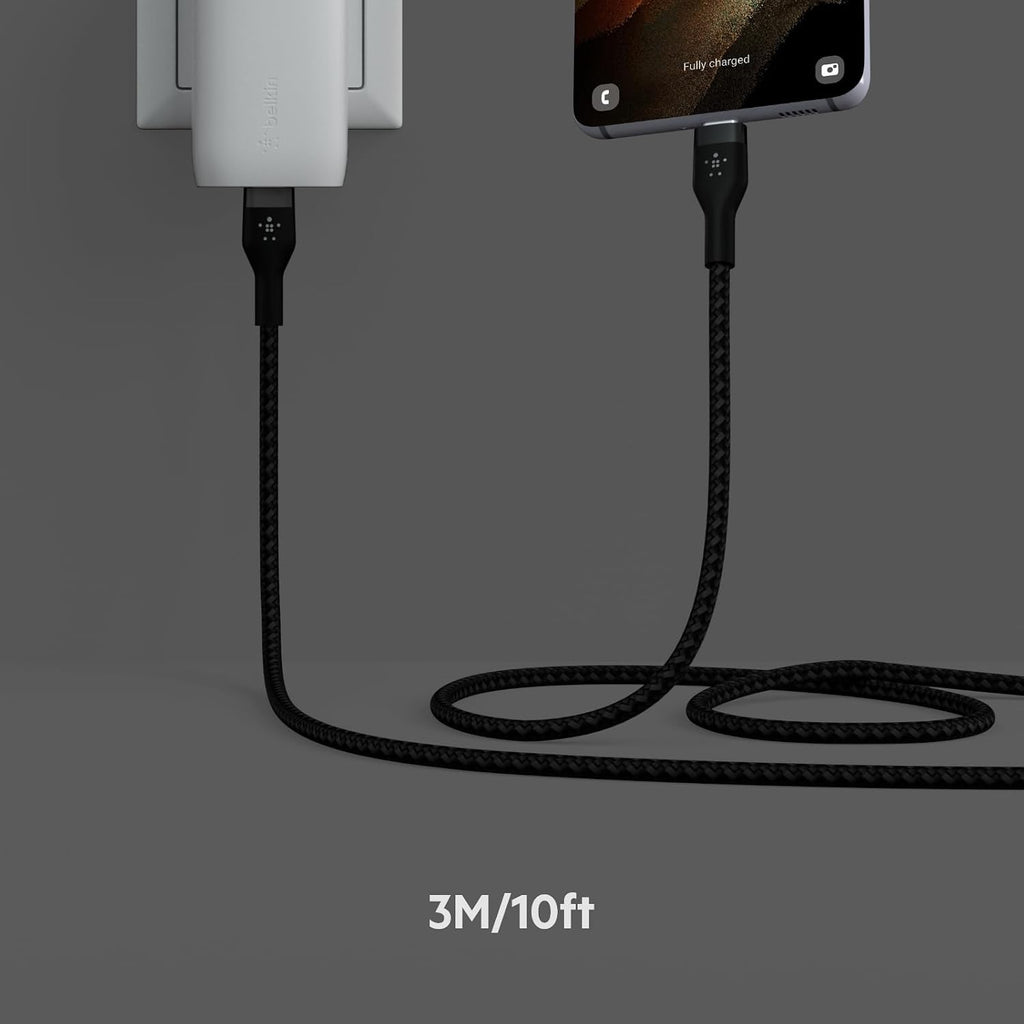 Belkin BoostCharge Pro Flex Braided USB-C to USB-C Cable (3M/10FT), USB-IF Fast Charging Cable for iPhone 16 Series, MacBook Pro, iPad Pro, Galaxy S25, S24, Nintendo Switch 2 & More - Black