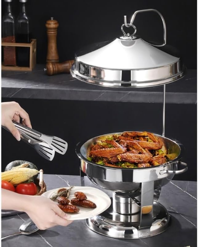 Stainless Steel Chafing Dish Buffet Set Portable Round Buffet Chafer Servers and Food Warmers with Top Lid(Silver,4.5L)