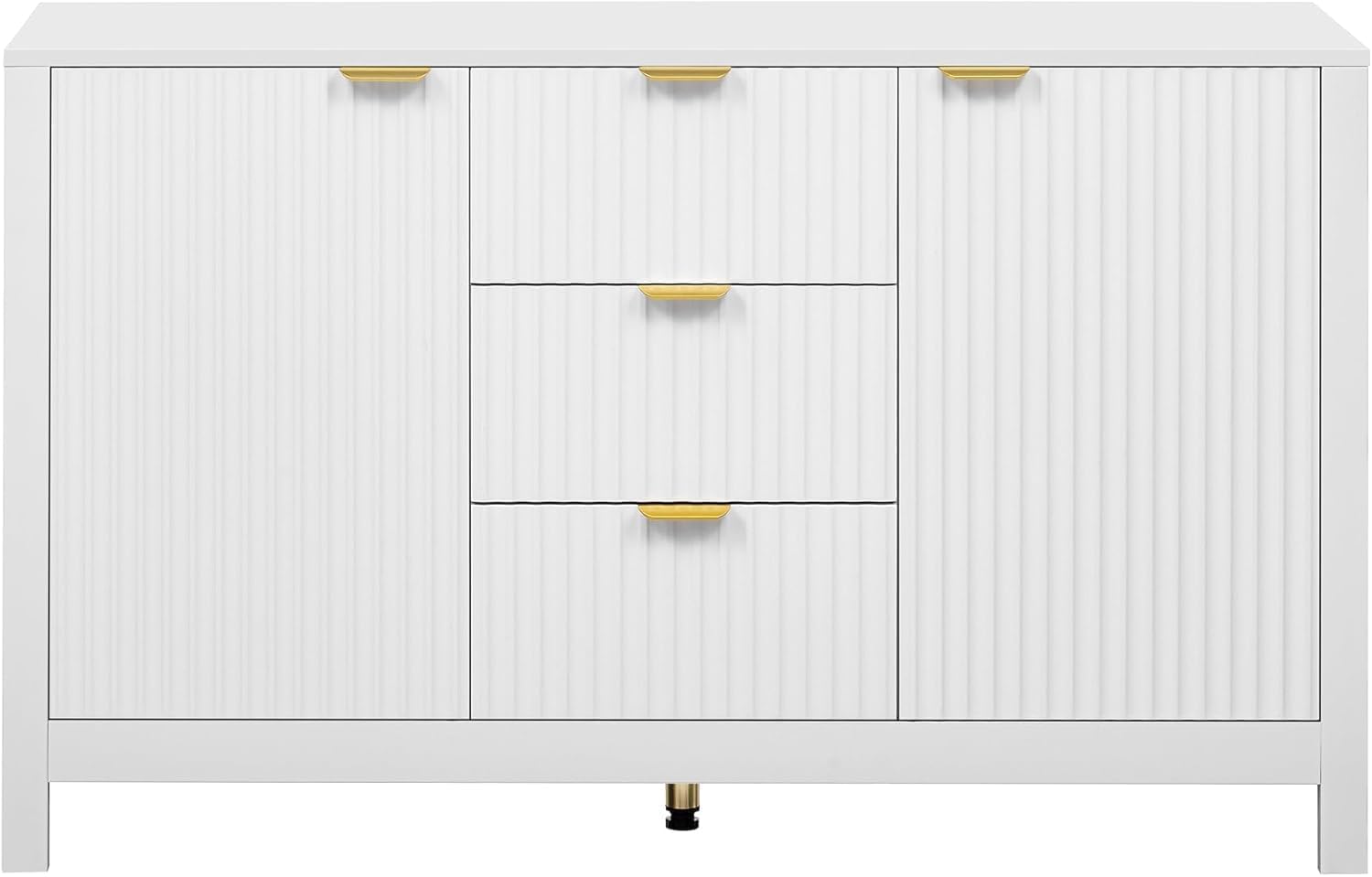 Virubi 47' Fluted Sideboard Buffet Cabinet with Storage Drawers,Doors,Adjustable Shelves and Gold Handles, Wood Modern Sideboard Accent Cabinet for Living Room,Hallway,Entryway (White)