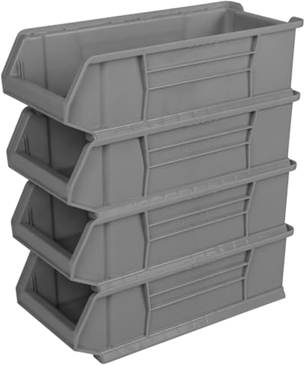 Akro-Mils 30286 Super-Size AkroBins Plastic Storage Bins, Space-Saving Stackable Bins for Garage, Classroom, Warehouse Organization, 24' L x 11' W x 7' H, Grey, 4-Pack