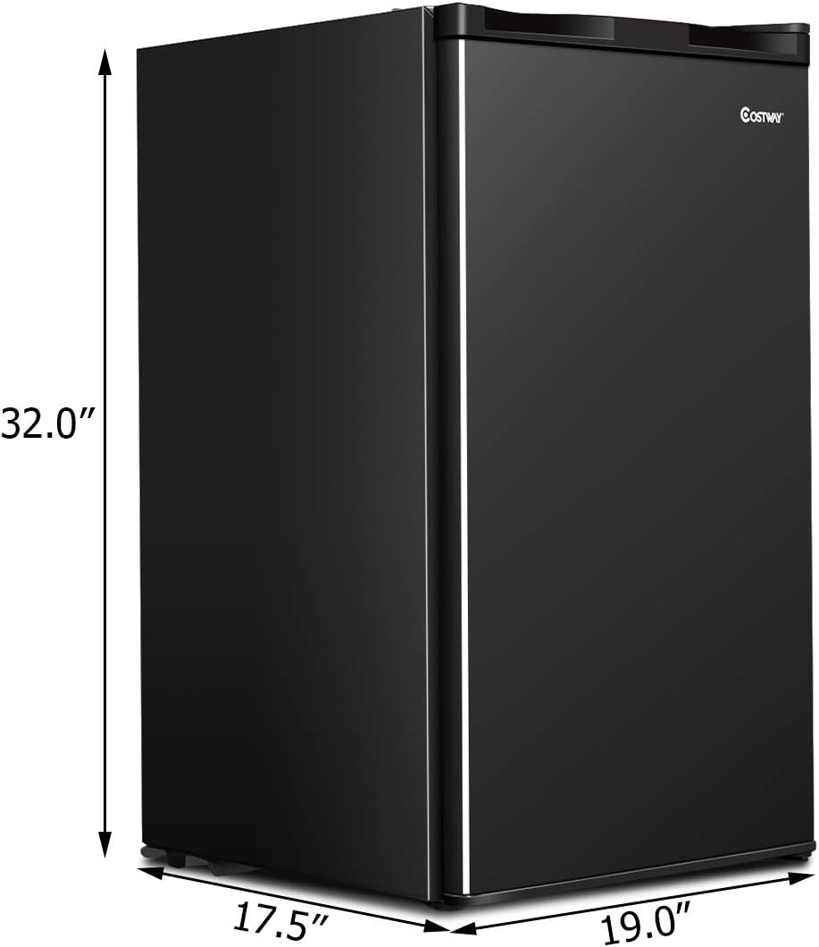 COSTWAY Compact Refrigerator, Single Door 3.2 CU.FT. Mini Fridge Compartment with Adjustable Thermostat and Removable Glass Shelves, Freezer Cooler Fridge for Dorm Apartment Office, Black