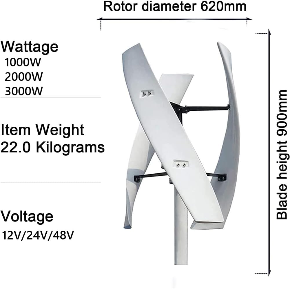 Wind Turbine Generator Kit, 3-Blade Low Noise Vertical Axis Wind Turbine Generator, Adjustable Windward Direction, Wind Power Generator for Marine, RV, Home, Windmill,2000w 48v 4m