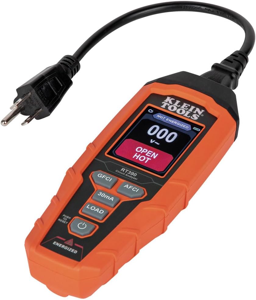 Klein Tools RT390 Circuit Analyzer with Large LCD, Identifies Wiring Faults, GFCI and AFCI Tester, Voltage Drop, Displays Trip Time