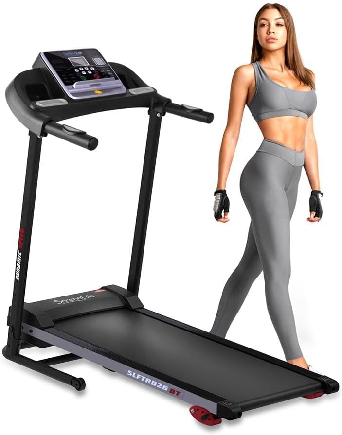 Suncast 54 Cubic Feet Vertical Storage Shed with Durable Plastic Construction & SereneLife Folding Treadmill - Foldable Home Fitness Equipment with LCD for Walking & Running