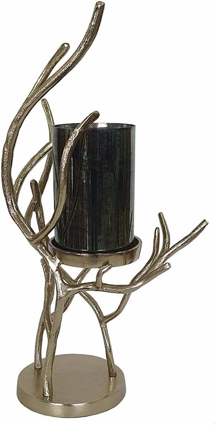 A&B Home Gold Branch Candleholder - Large Candleholder with Glass Hurricane, Decorative Tabletop Lighting, Living Room Coffee Table Accent Piece Dining Table Centerpiece, 10' x 7' x 18'