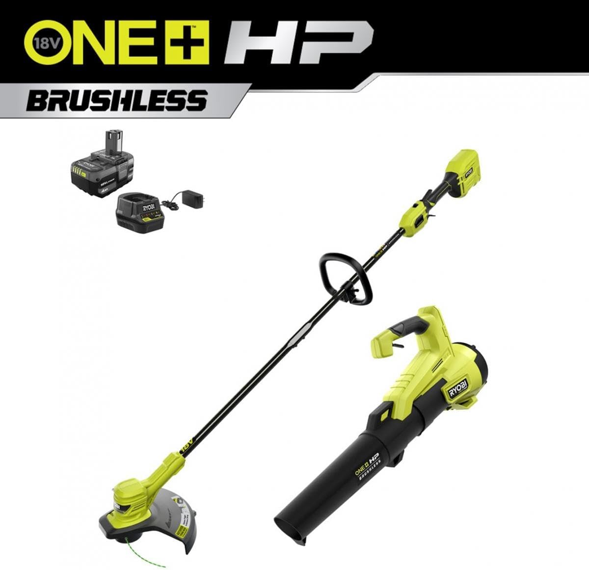 RYOBI ONE+ HP 18V Brushless Cordless Battery String Trimmer and Leaf Blower Combo Kit with 4.0 Ah Battery and Charger