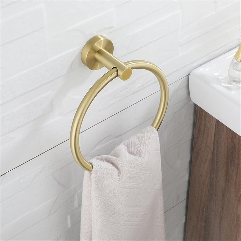 LSLYTQ Brushed Gold Stainless Steel Bathroom Hardware, Hand Towel Ring, Toilet Paper Holder, 2 Robe Towel Hooks, Bathroom Accessories Kit