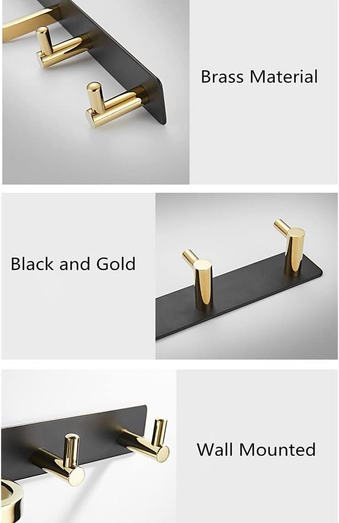 Towel Holder，Bath Towel Bar Gold Towel Holder with Hooks, Total Brass Towel Hanger, Gold Black Towel Ring, Bathroom SUS 304 Towel Bar Rail Bathroom Towel Rack Towel Holder (Color : Gold) (C