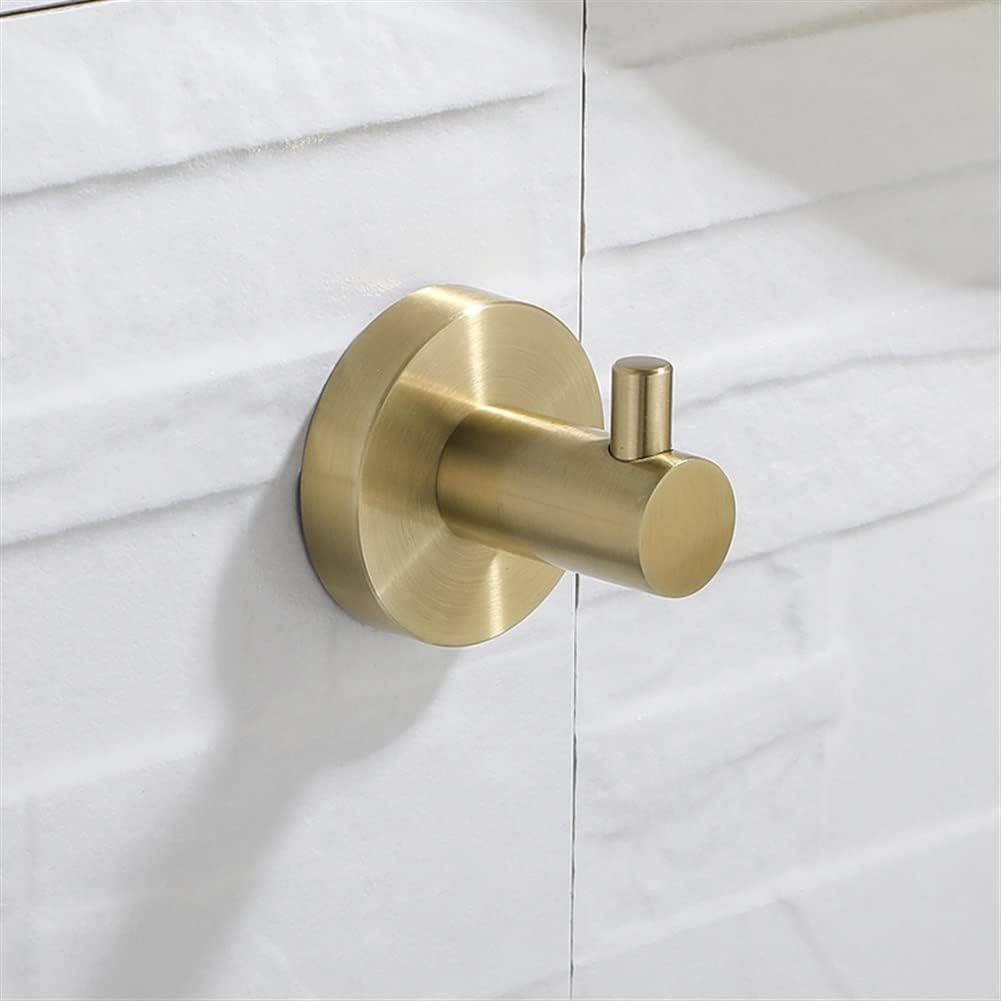 Towel Holder Brushed Gold Stainless Steel Bathroom Hardware, Hand Towel Ring, Toilet Paper Holder, 2 Robe Towel Hooks, Bathroom Accessories Kit Towel Hanger (Color : 4 Pieces Set) (Robe Hook)