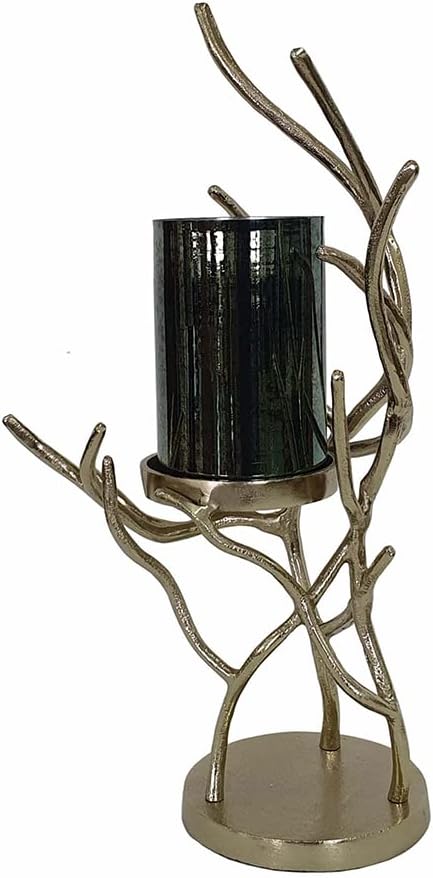 A&B Home Gold Branch Candleholder - Large Candleholder with Glass Hurricane, Decorative Tabletop Lighting, Living Room Coffee Table Accent Piece Dining Table Centerpiece, 10' x 7' x 18'