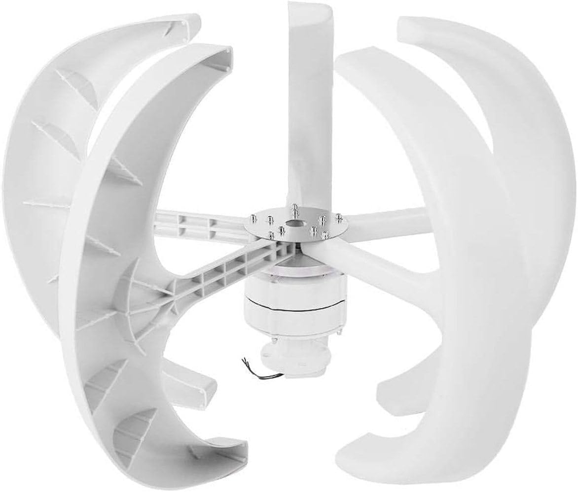 Wind Turbine 400W 600W 800W 1000W 1200W 12V 24V Wind Turbine Generator White Lantern Vertical Axis Garden Boat Wind Generator 5 Leaves Wind Turbine Kit with Controller,24V-600W