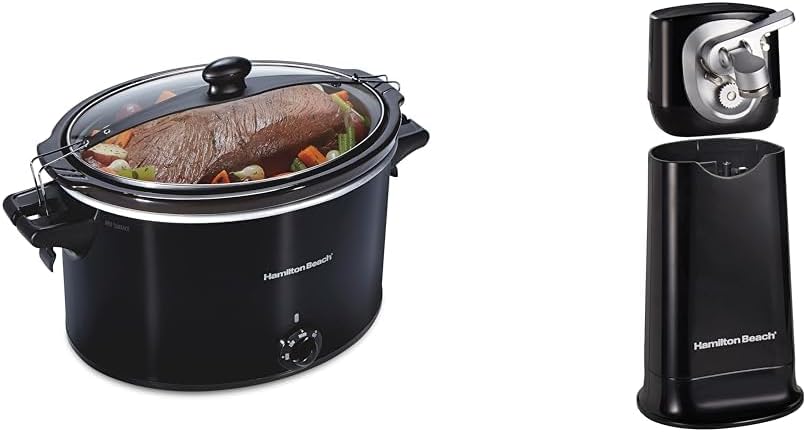 Hamilton Beach Slow Cooker, Extra Large 10 Quart, Stay or Go Portable With Lid Lock, Dishwasher Safe & 2-in-1 Electric Automatic Can Opener for Kitchen