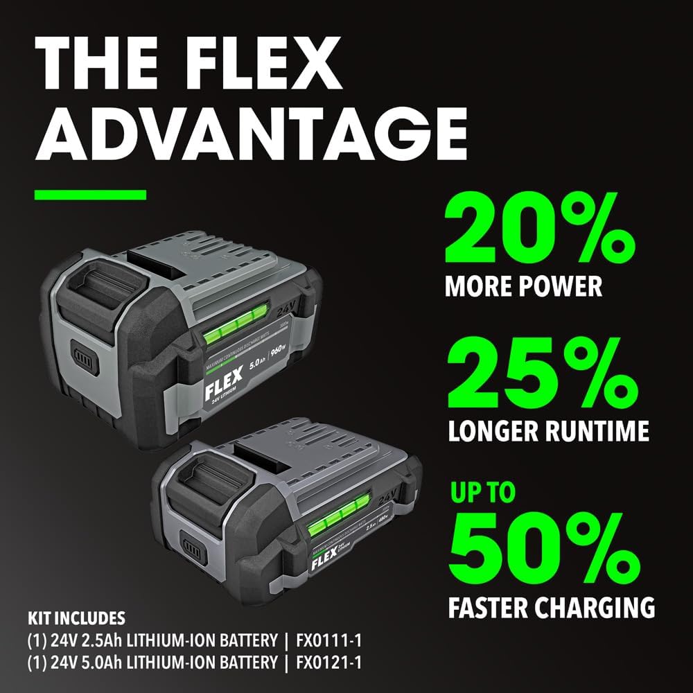 FLEX 24V Brushless Cordless 2-Tool Combo Kit: 1/2-Inch Drill Driver with Turbo Mode and 1/4-Inch Quick Eject Hex Impact Driver with 2.5Ah, 5.0Ah Lithium Batteries and 160W Fast Charger - FXM204-2B