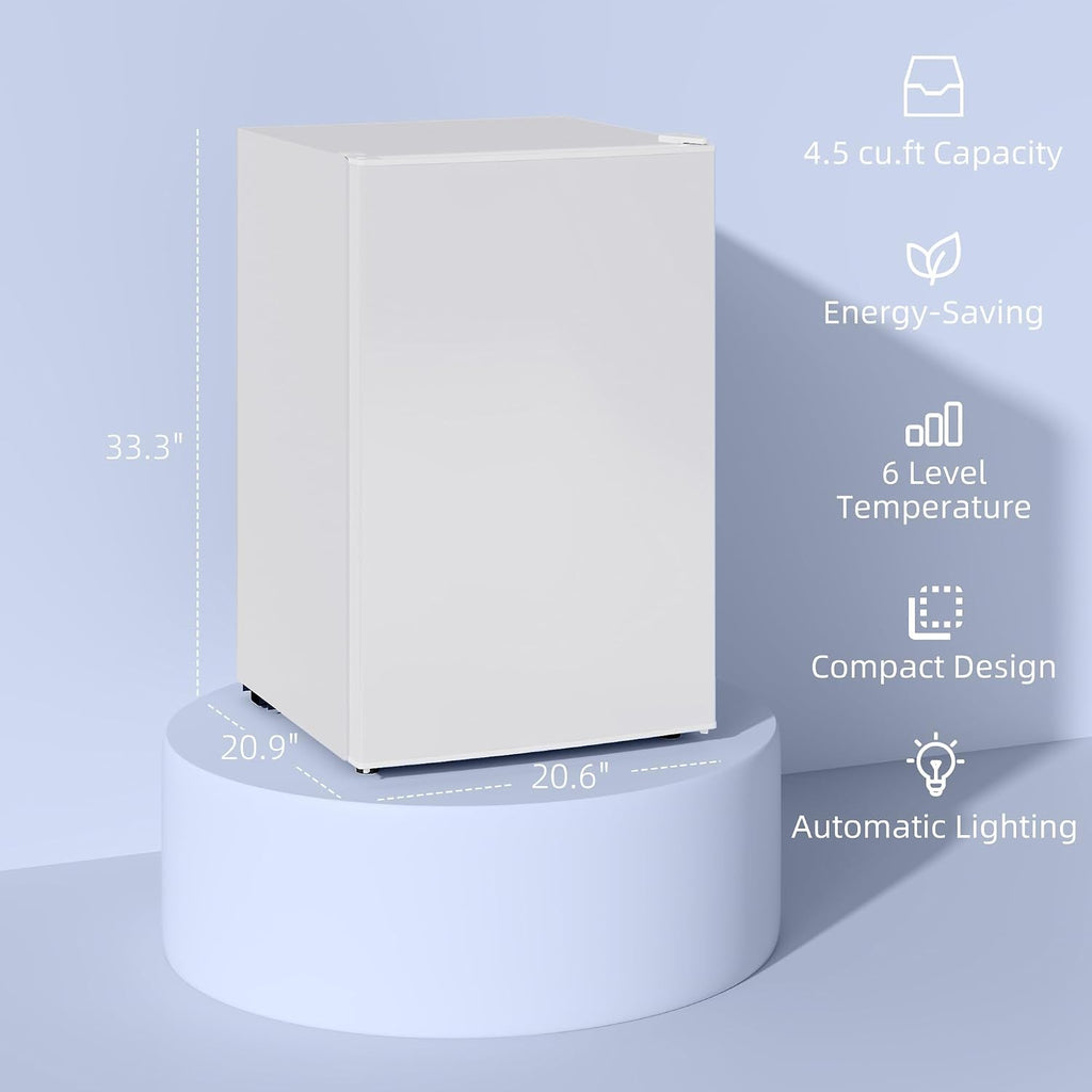 HOMCOM 4.5 Cu.Ft Mini Fridge with Freezer, Single Door Small Refrigerator with Adjustable Thermostat, Energy Efficient, Low Noise, Mini Refrigerator for Bedroom, Dorm, Office, White