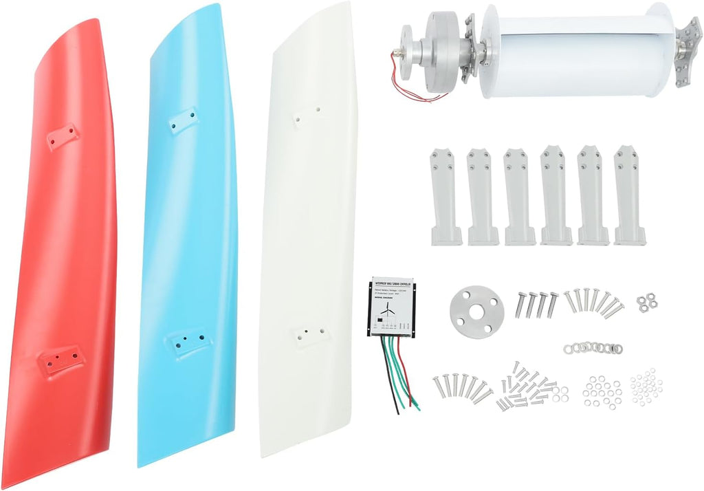 Wind Turbine Generator Kit, 100W 24V Vertical Axis Wind Turbine Generator with Controller & Wind-Assisted Wheel, 3 Blades Wind Power Generator Permanent Magnet Generator for Boats, Gazebos, Home, RV