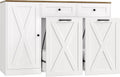 HOSTACK 12.5 Gallon Kitchen Trash Cabinet, 47' Double Trash Can Cabinet, Large Pull Out Can Storage Drawers, Wood Farmhouse Hidden Garbage Storage Buffet for Kitchen, Dining Room, White
