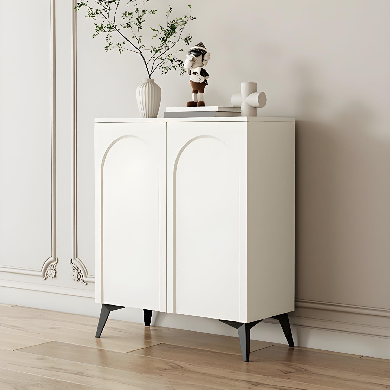 LITFAD Wood Buffet Sideboard Floor Freestanding Cupboard Modern Style Entrance Cabinet, Kitchen Appliance Storage Cabinets, Living Room Storage Cabinet - White 23.5' L x 13.5' W x 39.5' H