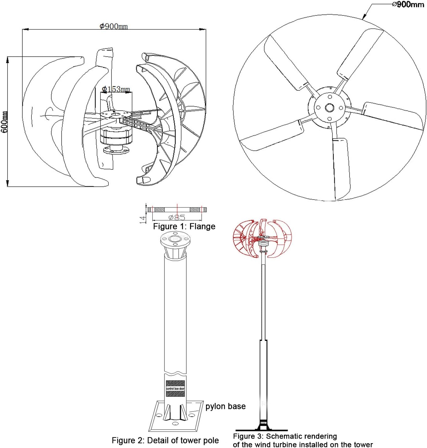 Vertical 5 Blades Maglev 12v 24v Wind Turbine Generator Portable Home Hybrids Streetlight 3000W Wind Energy Electricity Mini Wind Power Generator for Home Use,Black-24V