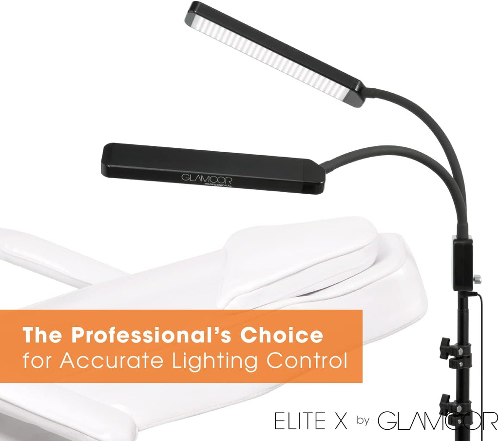GLAMCOR Elite X Portable LED Lighting Kit for Eyelash Extension, Esthetician, Makeup, Filming & Photography | 5600K Five-Stage Dimming Daylight, with Travel Bag & Tripod (Black)